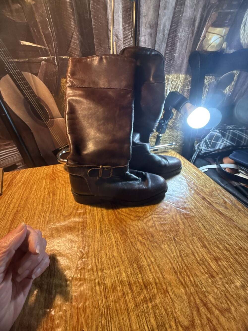 Vintage Brown Leather Buckle Strap Knee High Boots